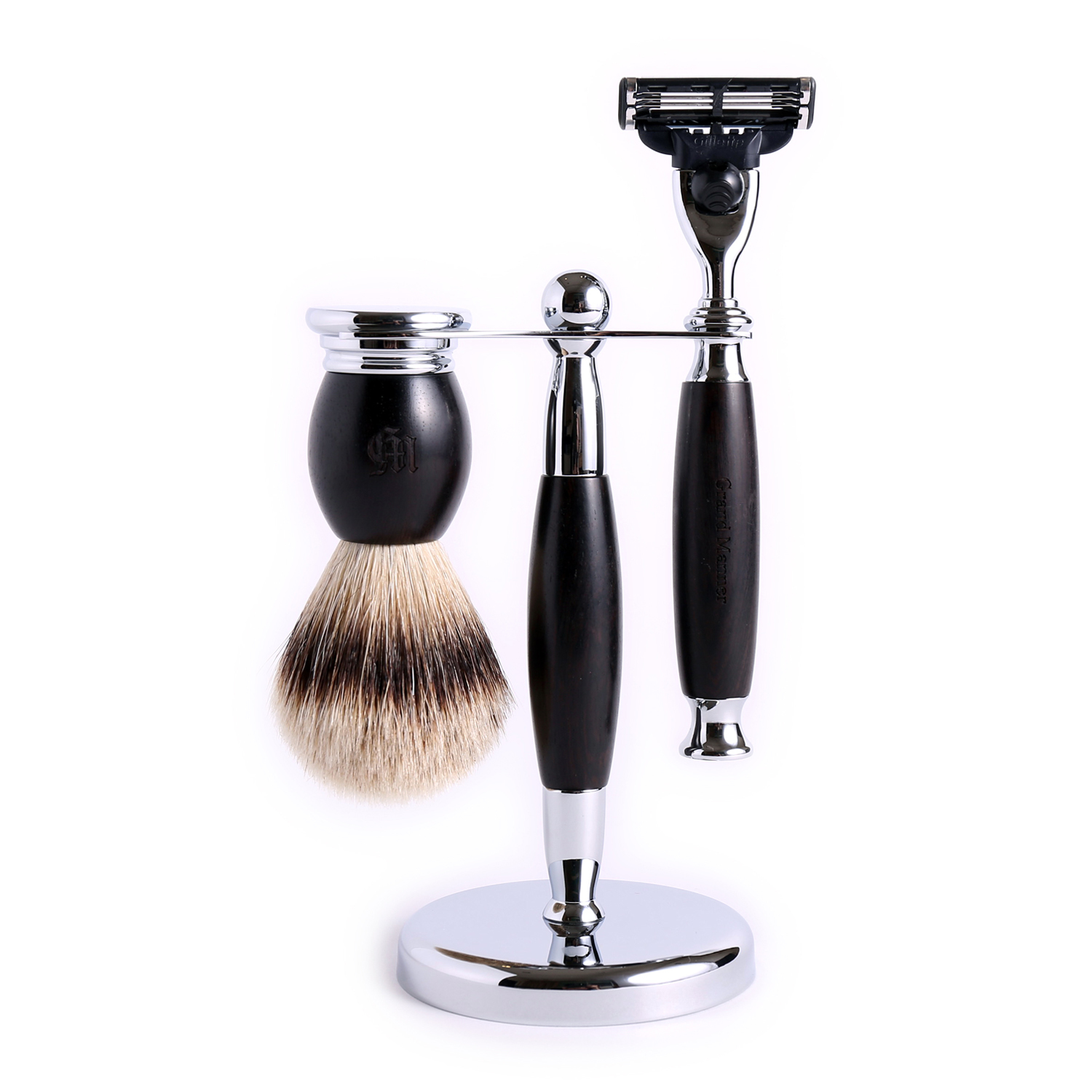 英國 Grand Manner 黑檀木 手動安全刮鬍刀組（Mach3 / 鋒速3刀片 / 禮盒）