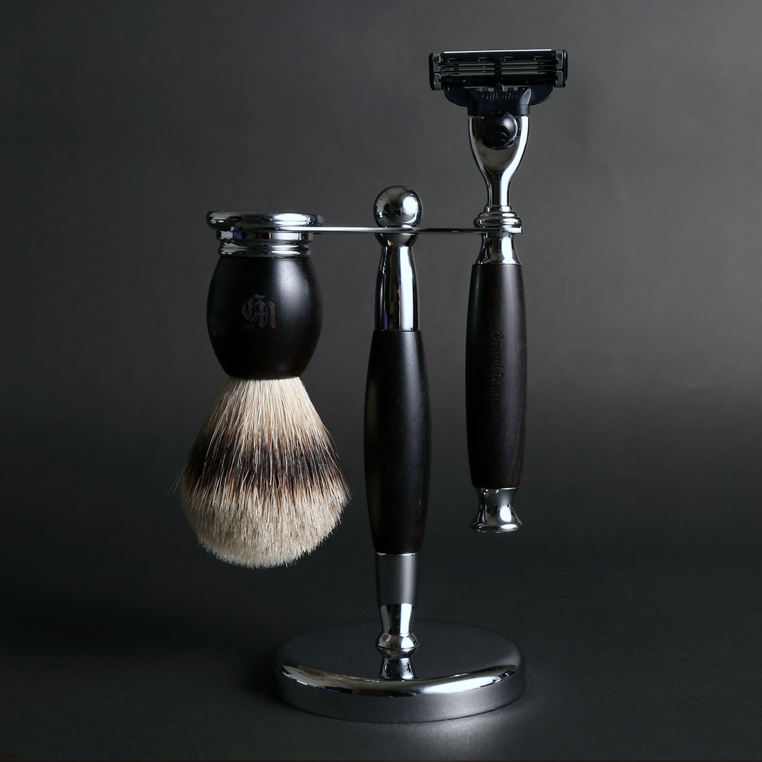 英國 Grand Manner 黑檀木 手動安全刮鬍刀組（Mach3 / 鋒速3刀片 / 禮盒）