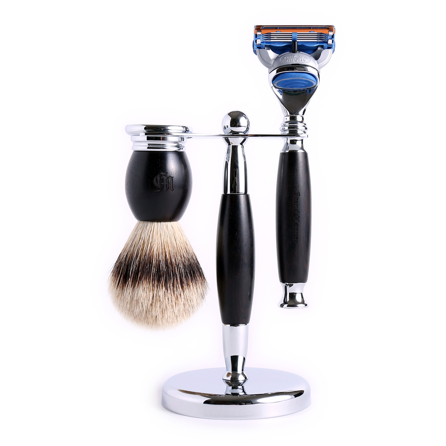 英國 Grand Manner 黑檀木 手動安全刮鬍刀組（Fusion / 鋒隱刀片 / 禮盒）