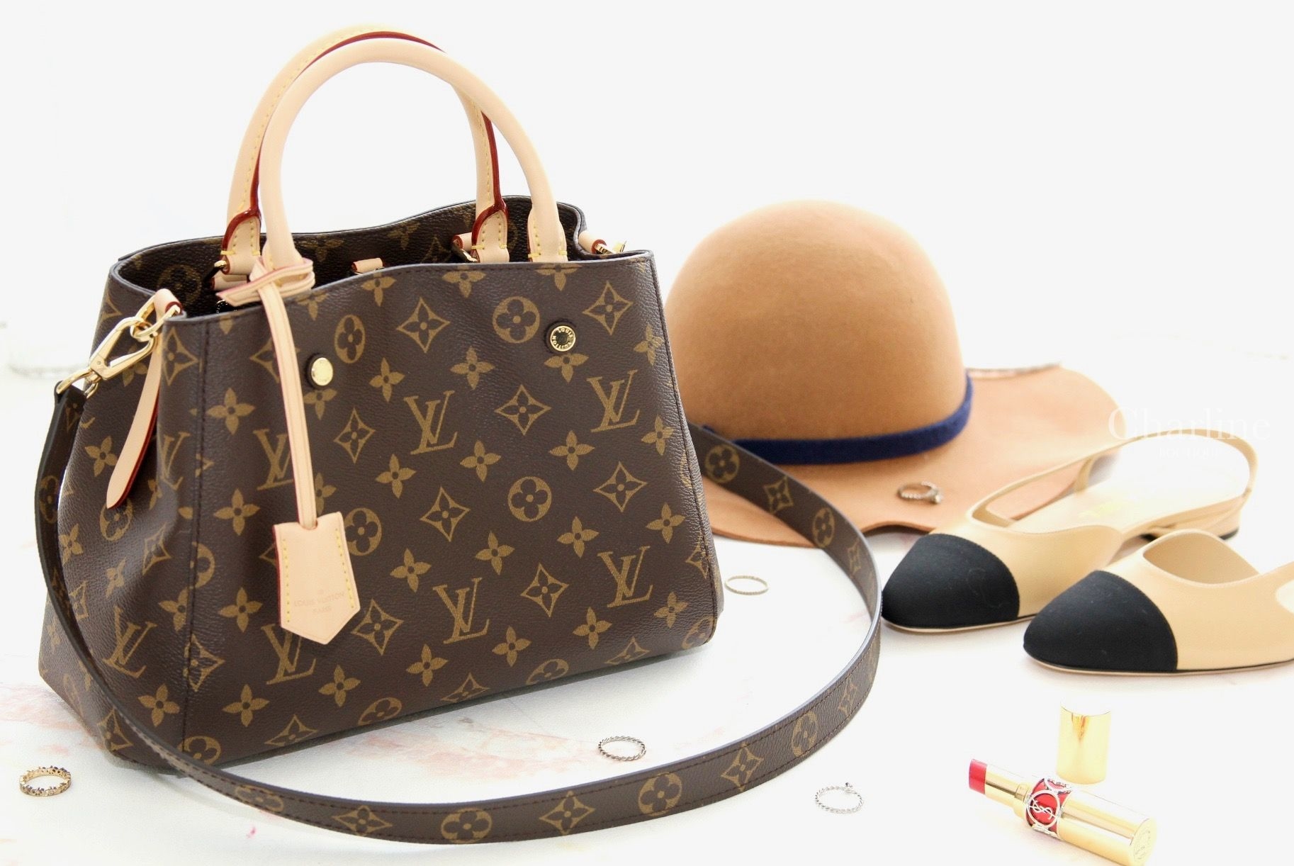 Louis Vuitton Ｍontaigne BB 咖啡色手提肩背包