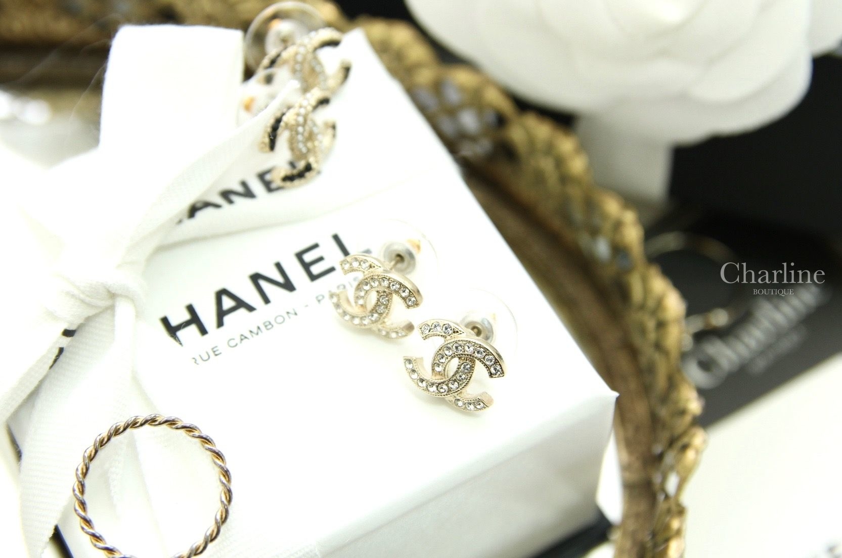 Chanel Earrings 金色CC鑲鑽耳環-Charline Boutique 精品代購