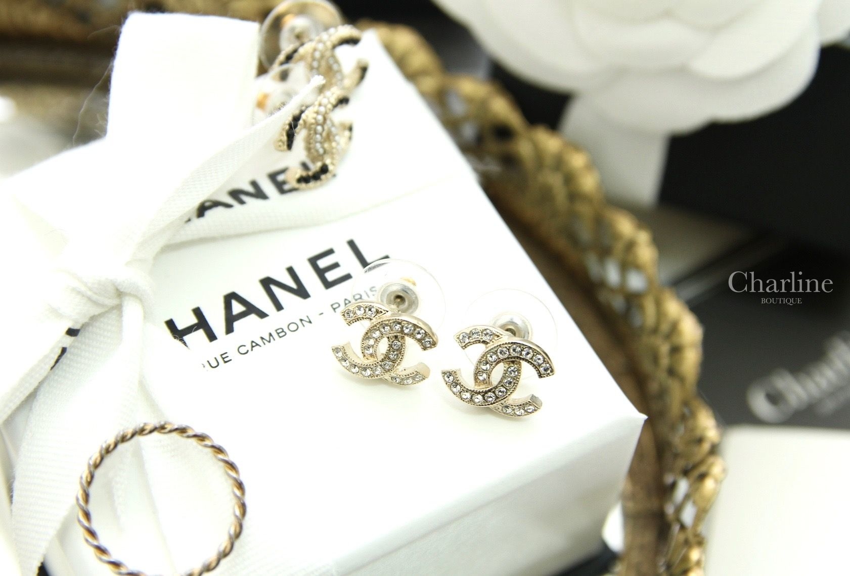 Chanel Earrings 金色CC鑲鑽耳環-Charline Boutique 精品代購