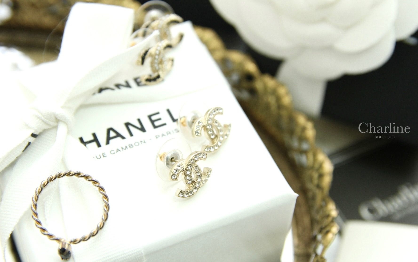 Chanel Earrings 金色CC鑲鑽耳環-Charline Boutique 精品代購