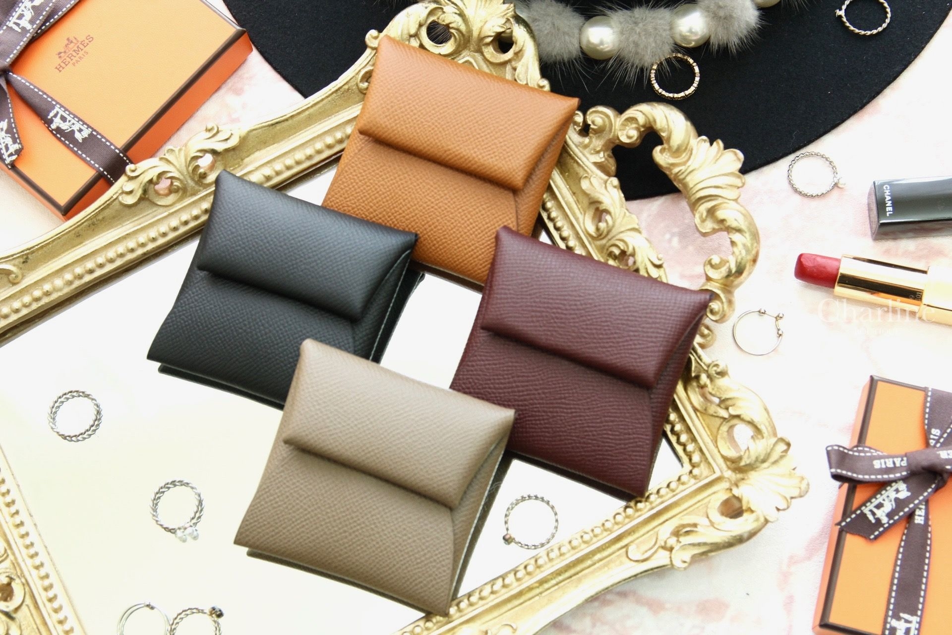 Hermès Bastia Change Purse 黑色信封釦式零錢包-Charline Boutique 精品代購