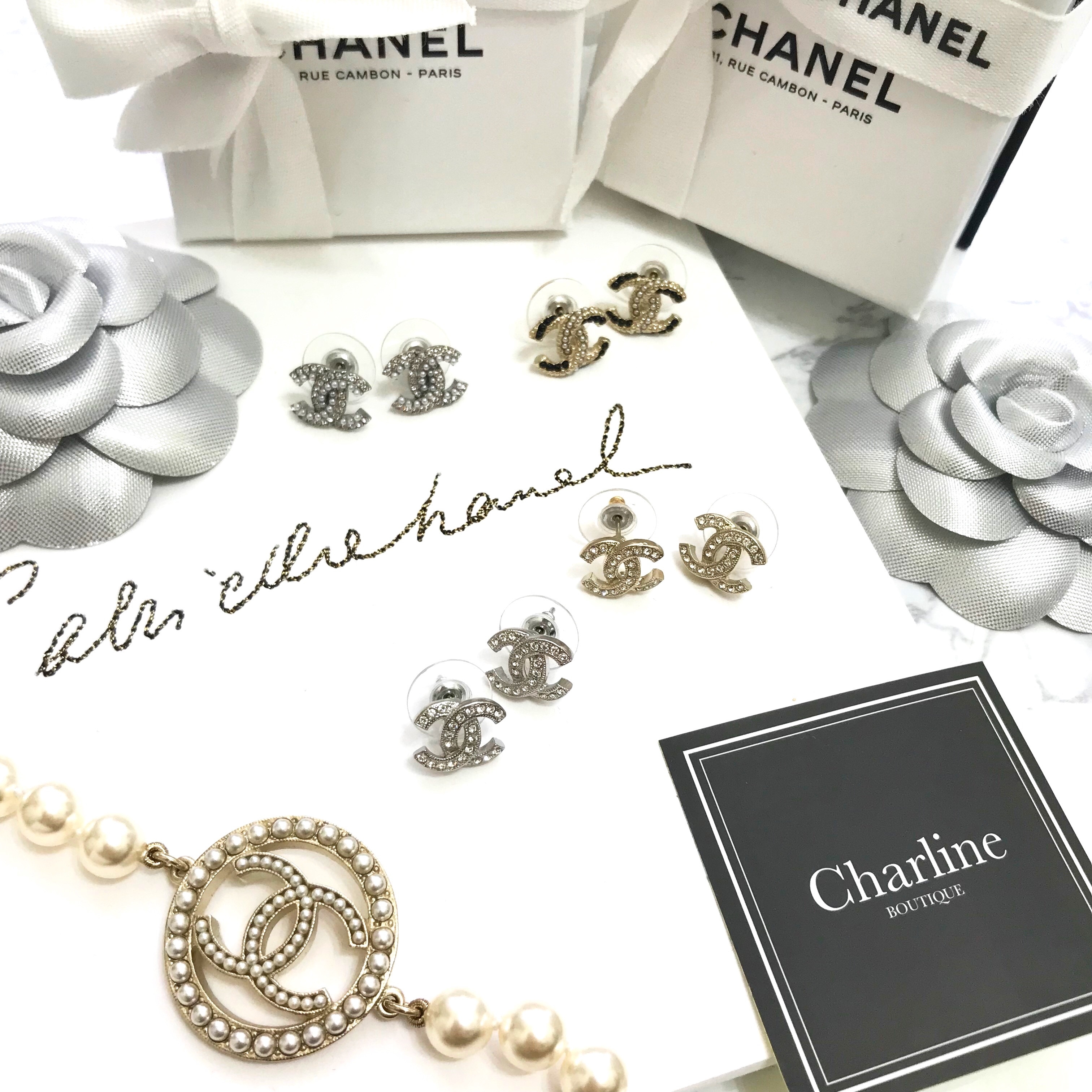 Chanel Earrings 金色CC鑲鑽耳環-Charline Boutique 精品代購