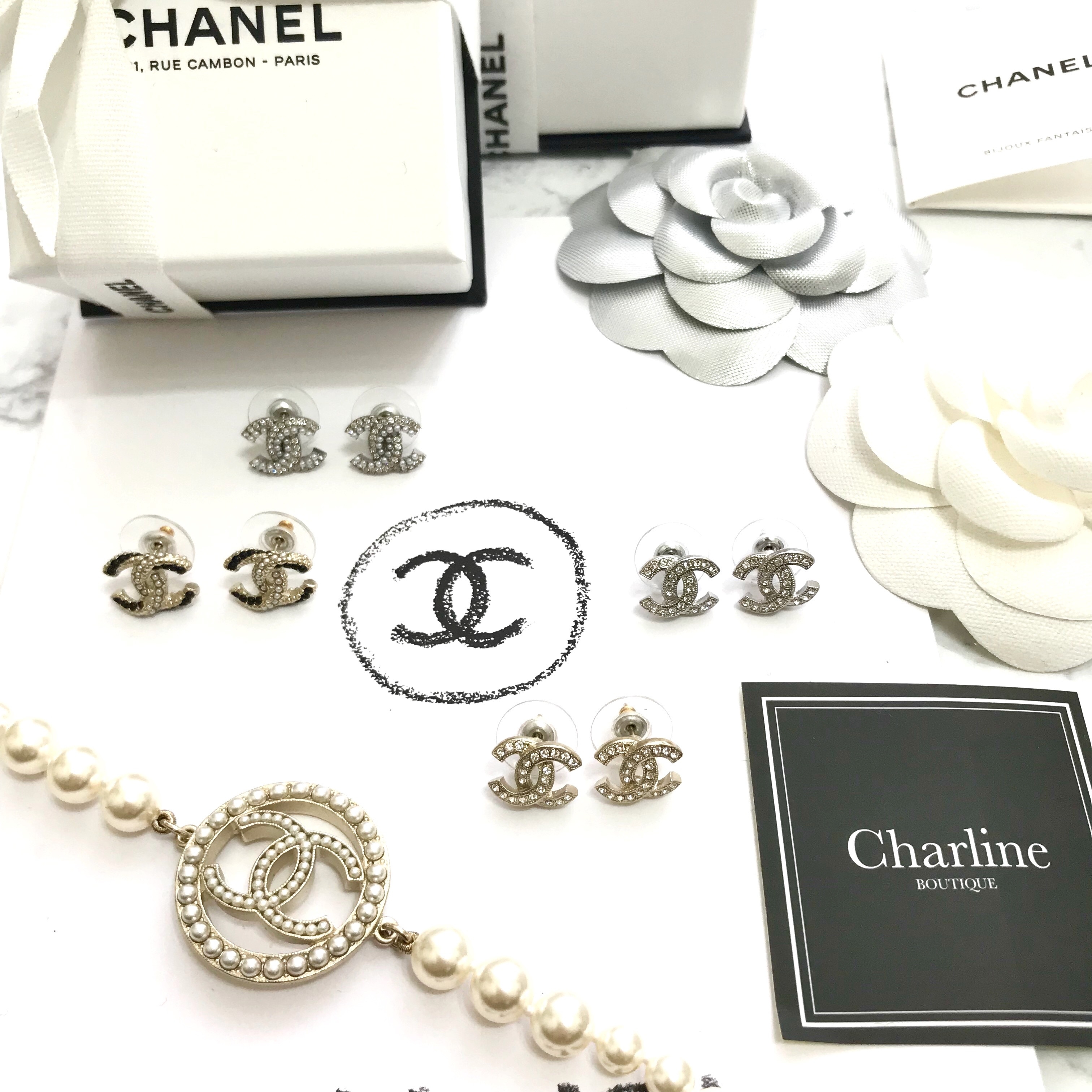 Chanel Earrings 金色CC鑲鑽耳環-Charline Boutique 精品代購