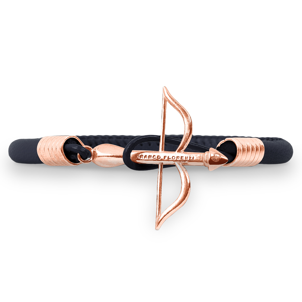 Franco Florenzi | Novara 皮革單繩弓箭手環 玫瑰金/海軍藍