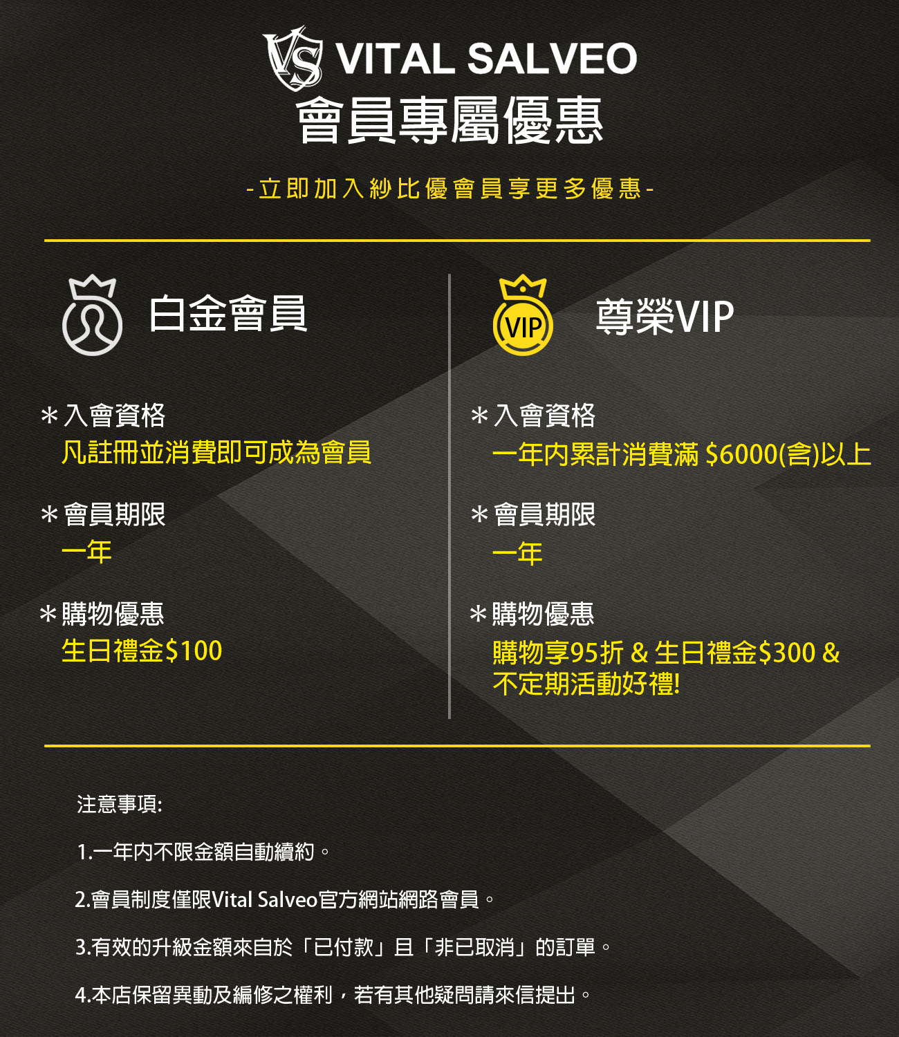 VITAL SALVEO 會員專屬優惠，會員優惠，白金會員，尊榮會員