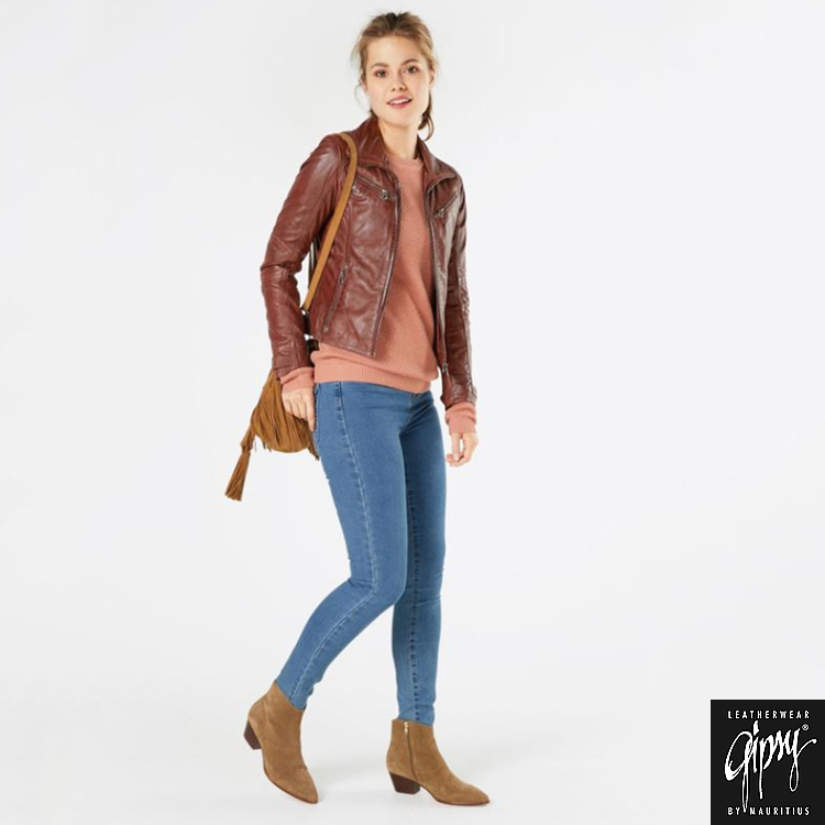 Jill復古風襯衫領皮衣