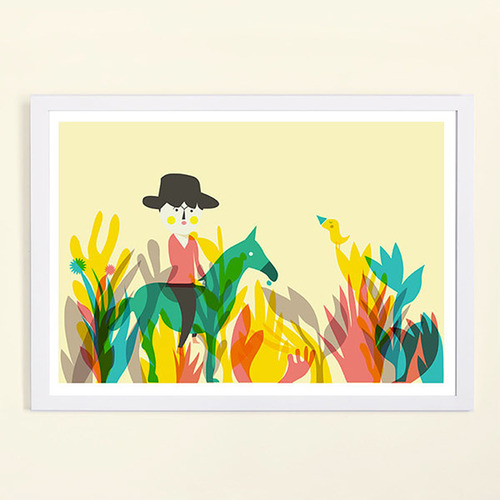 西班牙知名插畫家Judy Kaufmann藝術創作海報版畫掛畫裝飾畫-小牛仔 (附Judy本人簽名)