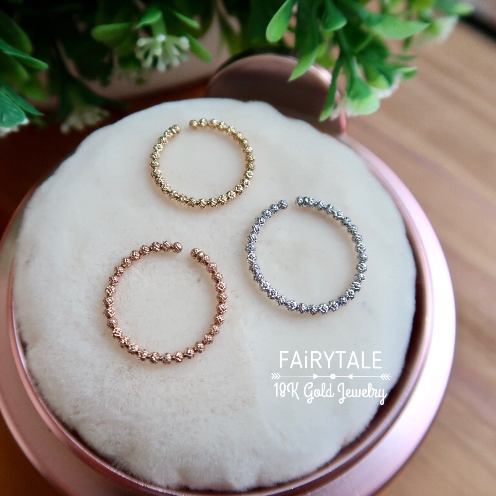 18K金日本鐳射珠戒指