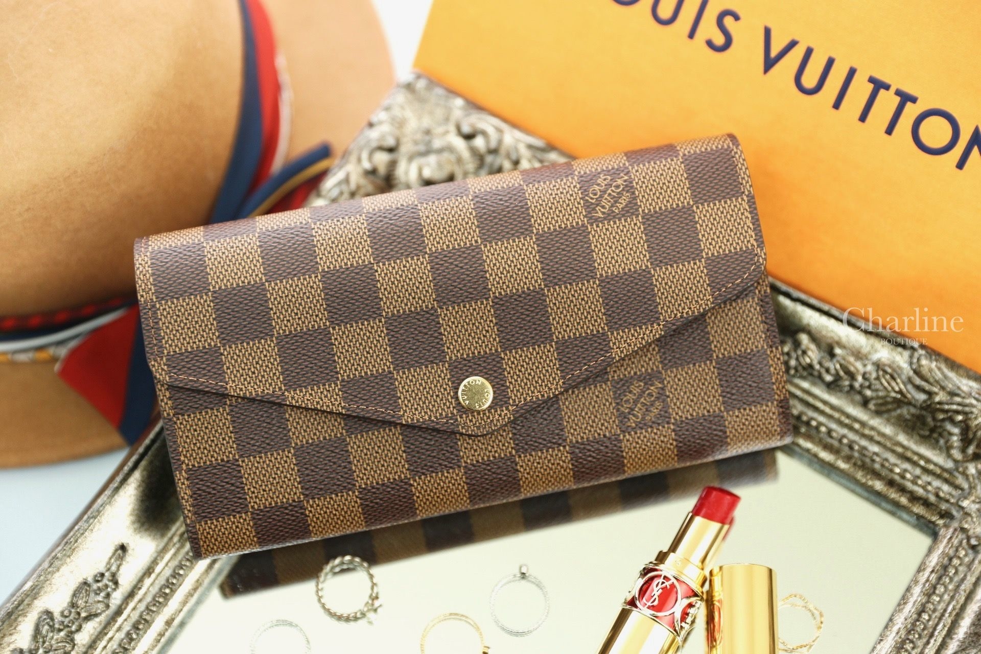 Louis Vuitton Sarah Wallet 咖啡色棋盤格紋釦式長夾