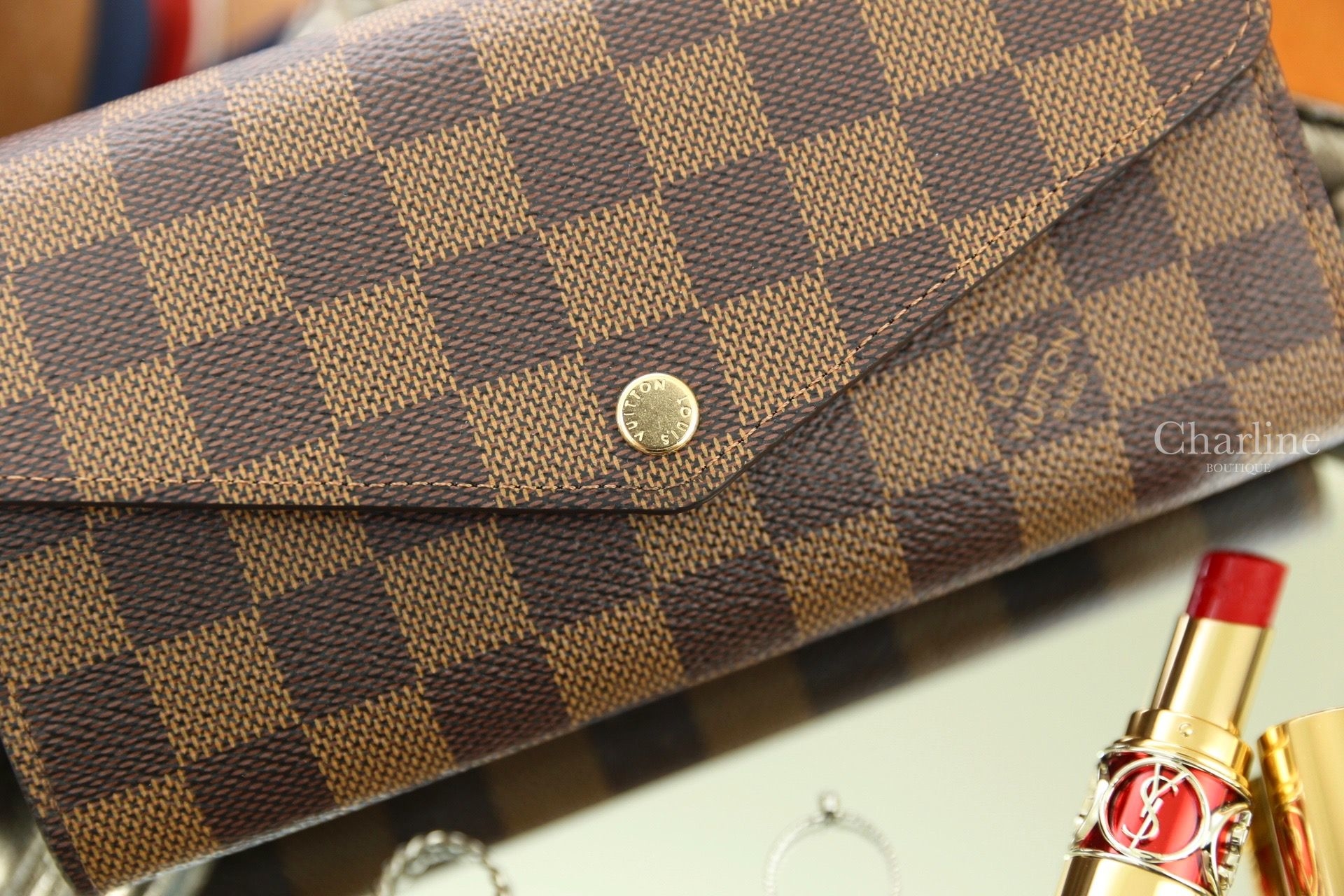 Louis Vuitton Sarah Wallet 咖啡色棋盤格紋釦式長夾