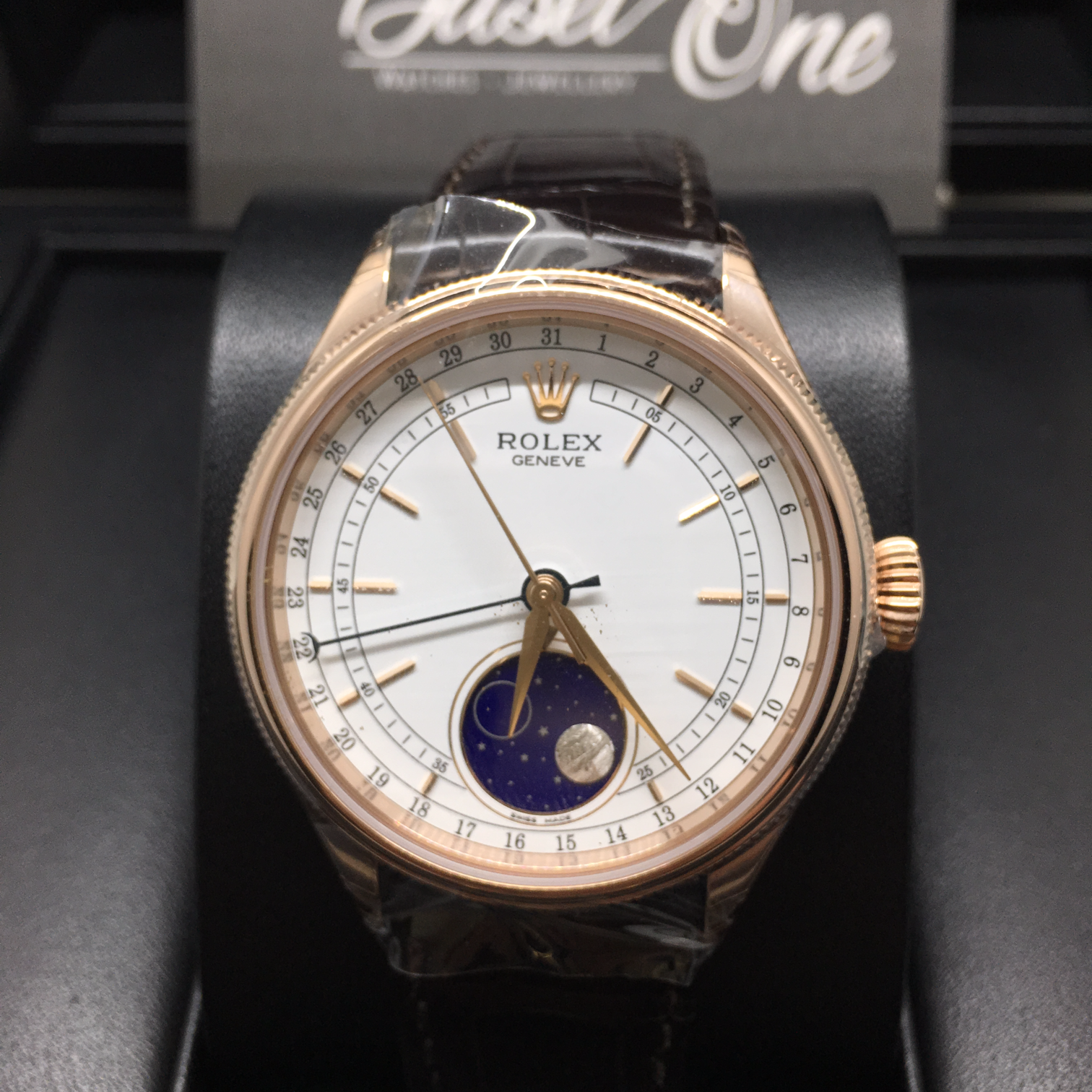 BRAND NEW ROLEX 50535 CELLINI WHITE MOONPHASE ROSE GOLD 39MM