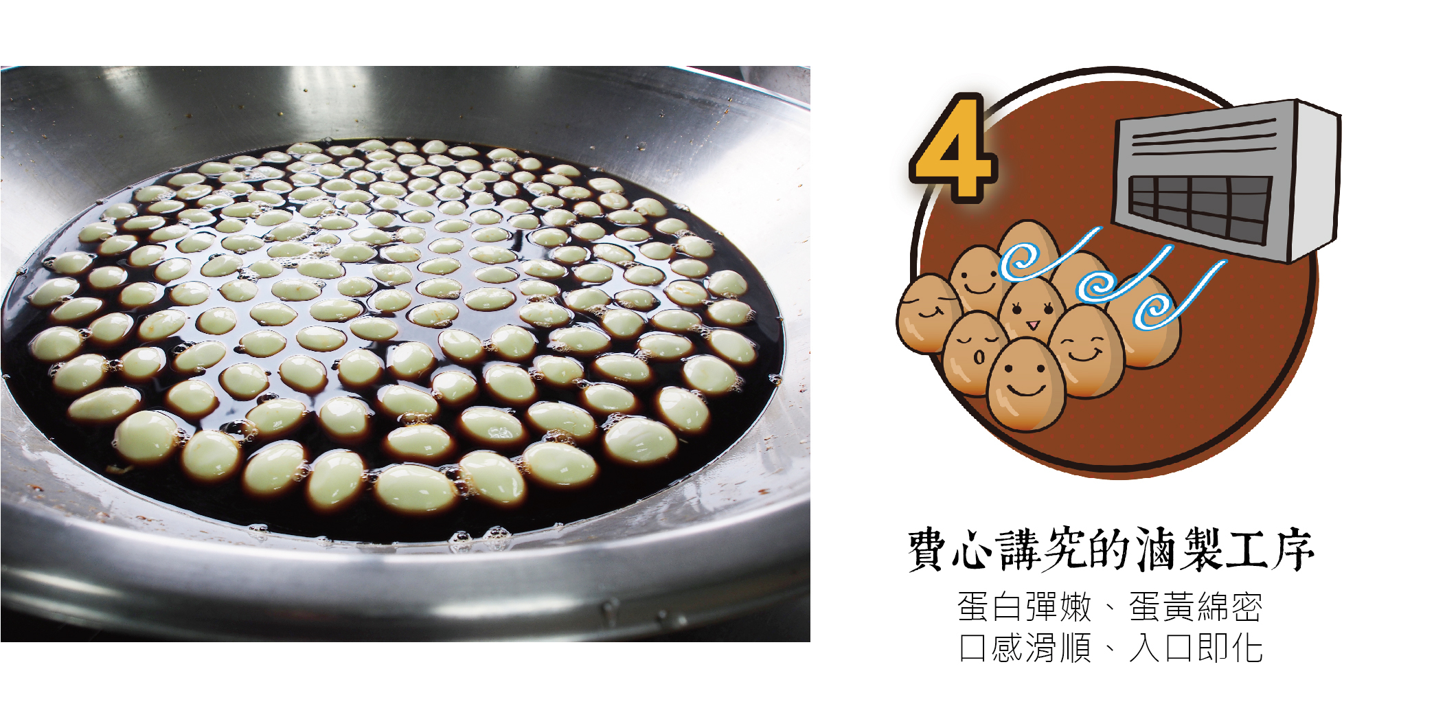 所長茶葉蛋-費心講究、龜毛的滷製工序，讓蛋白無比彈嫩、蛋黃綿密濕潤，口感滑順、入口即化。