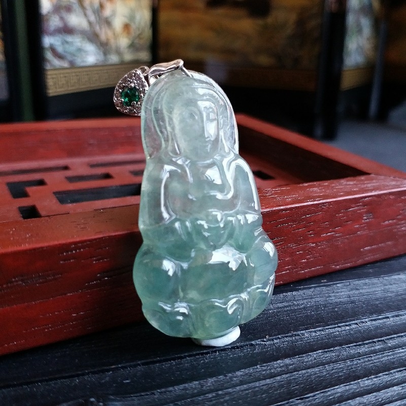 【已結緣】J773K 冰種坐蓮觀音吊墜