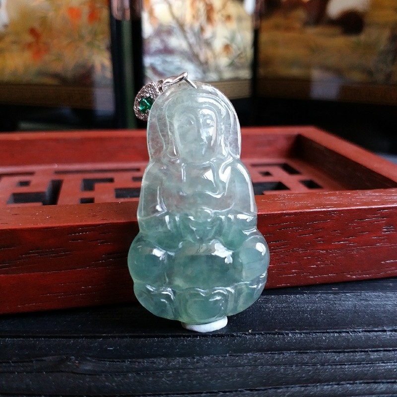 【已結緣】J773K 冰種坐蓮觀音吊墜