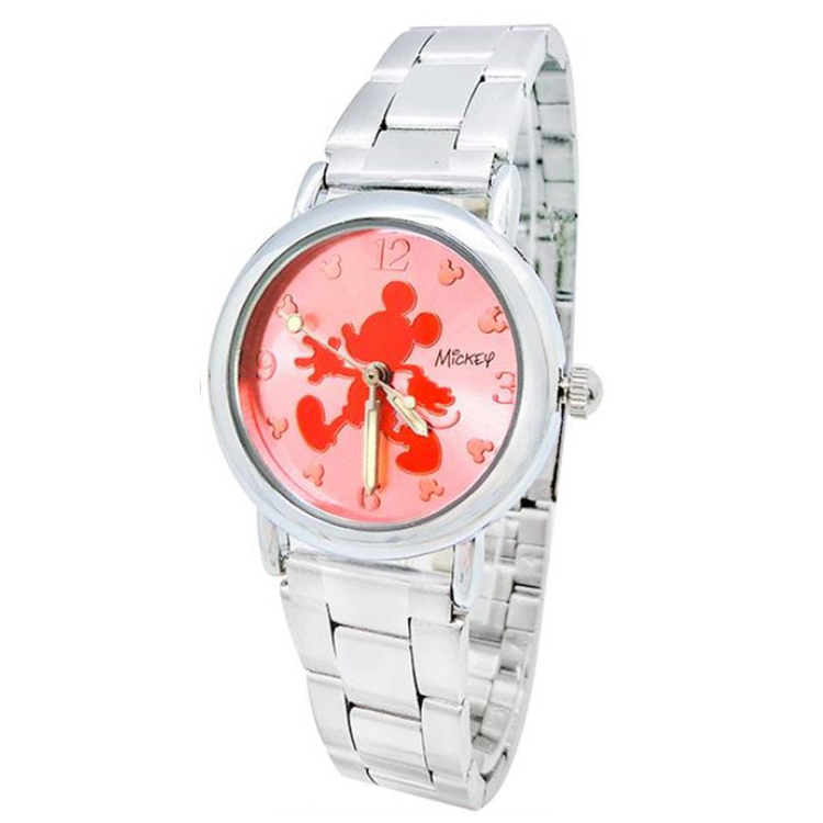 【迪士尼】鋼帶手錶-紅色剪影米奇