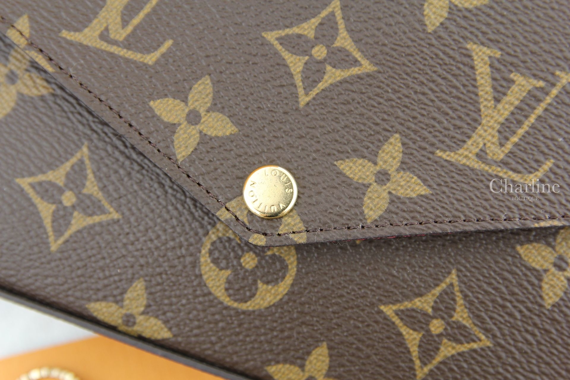 Louis Vuitton Pochette Felicie 咖啡色酒紅內裡鍊帶長夾