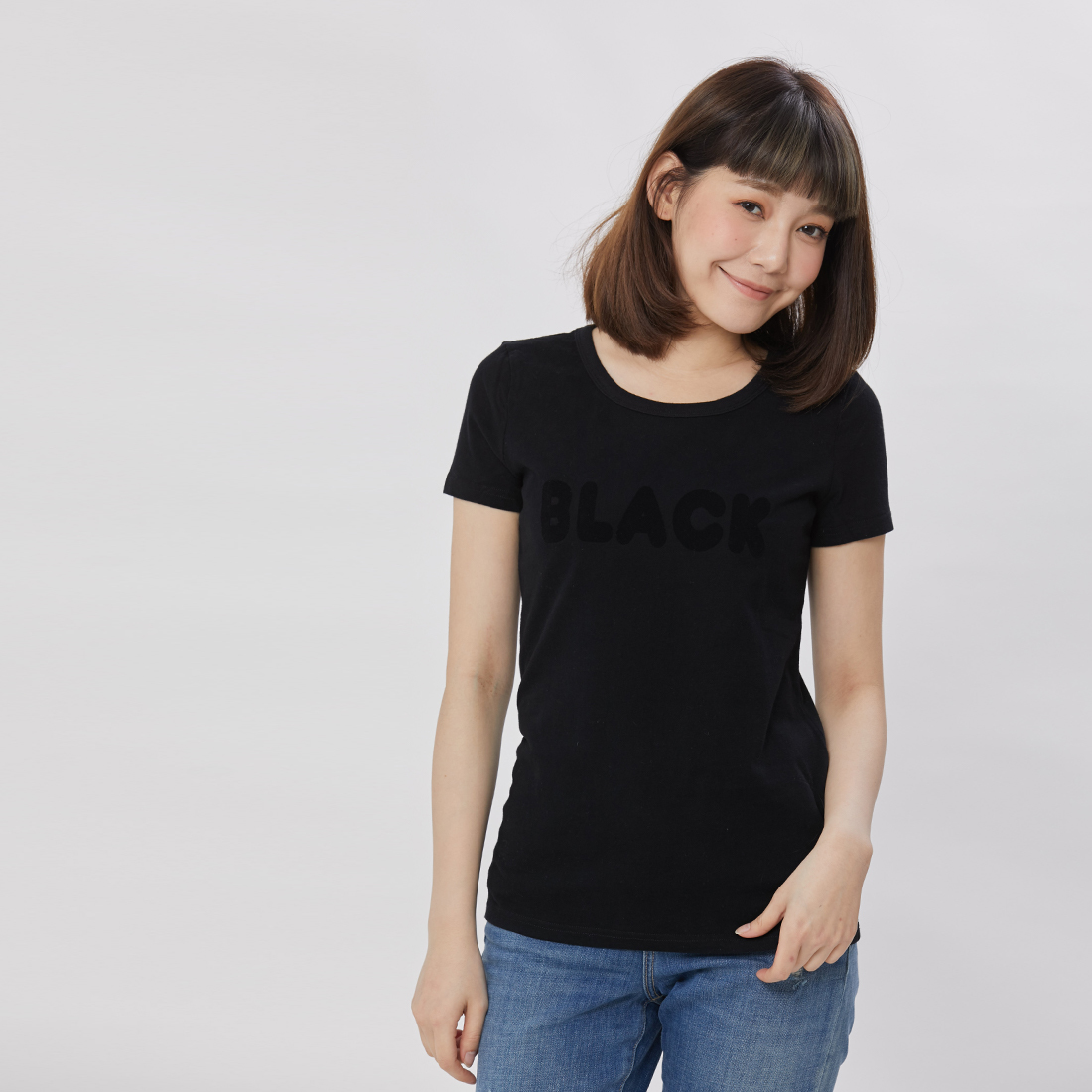 BLACK 蜜桃棉 短袖 女T 黑色