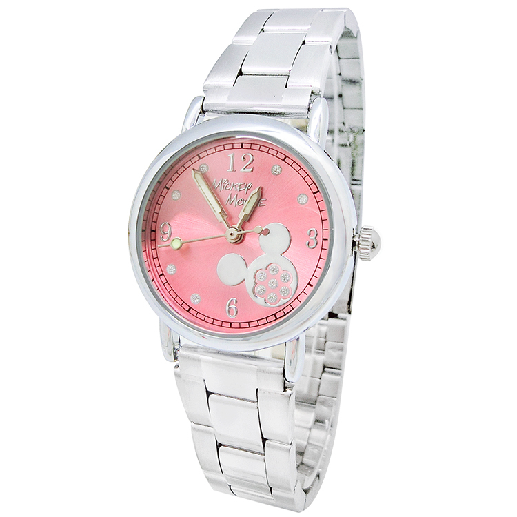 【迪士尼】鋼帶手錶-雅致粉簡約米奇(三款任選)