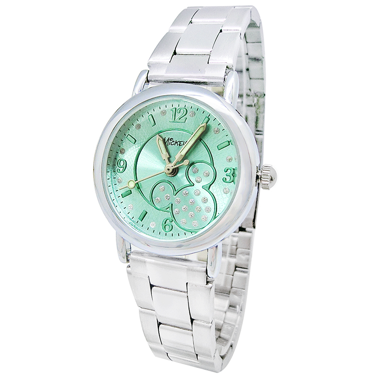 【迪士尼】鋼帶手錶-湖水綠亮粉米奇 (四款任選)