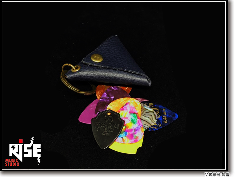 ROCK YOU 吉他 三角形 彈片 真皮 PICK夾 鑰匙圈+ 12片彈片組