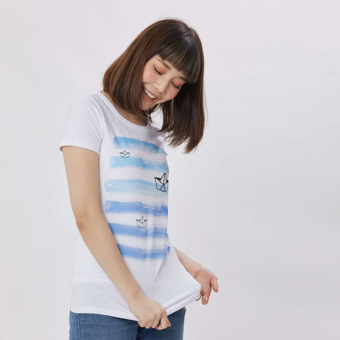 紙船 短袖 蜜桃棉 女T 戀人白