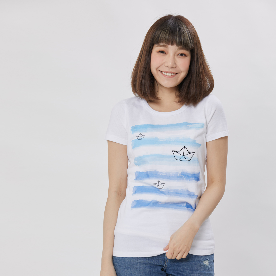 紙船 短袖 蜜桃棉 女T 戀人白