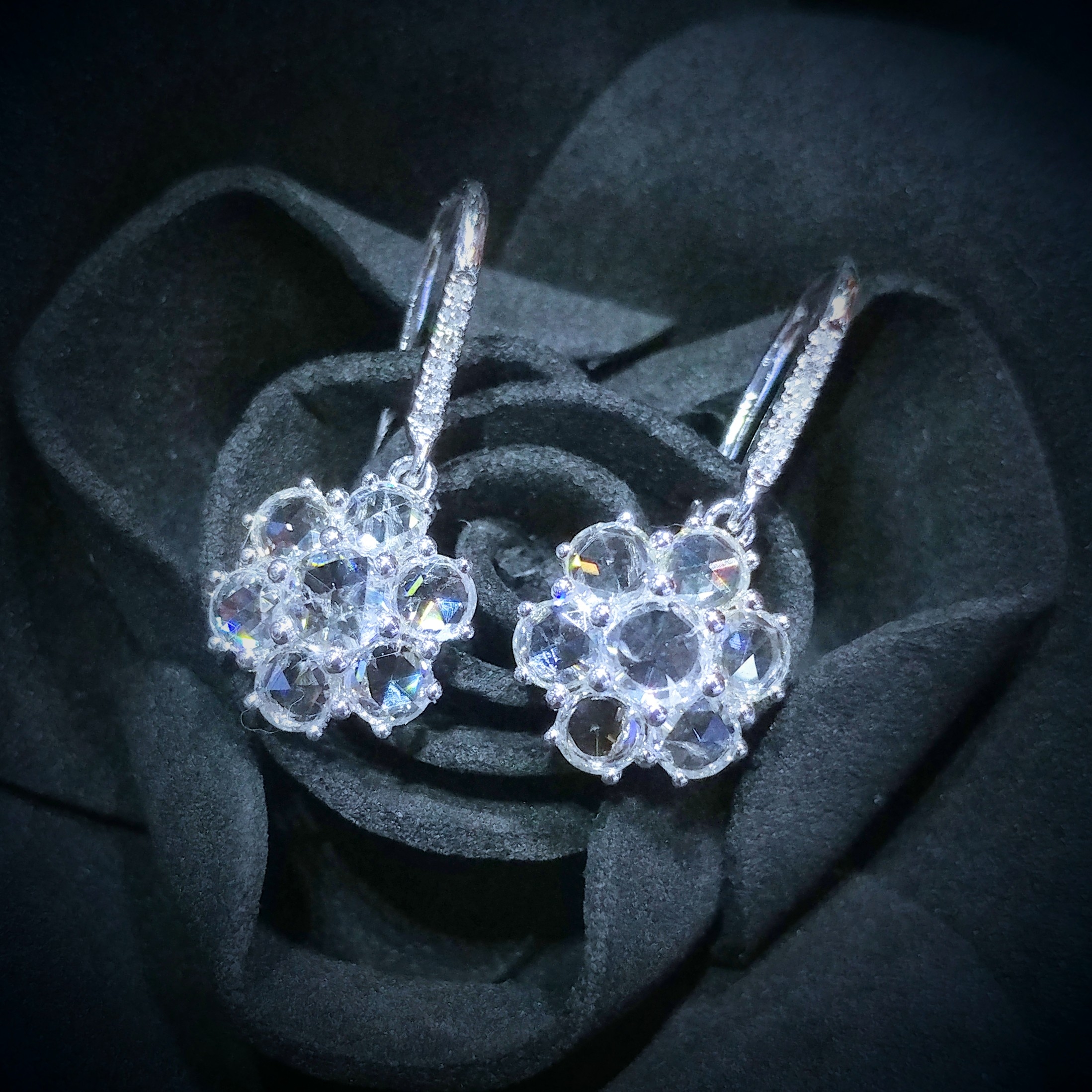 全新18K白金1卡42份鑽石雪花耳環