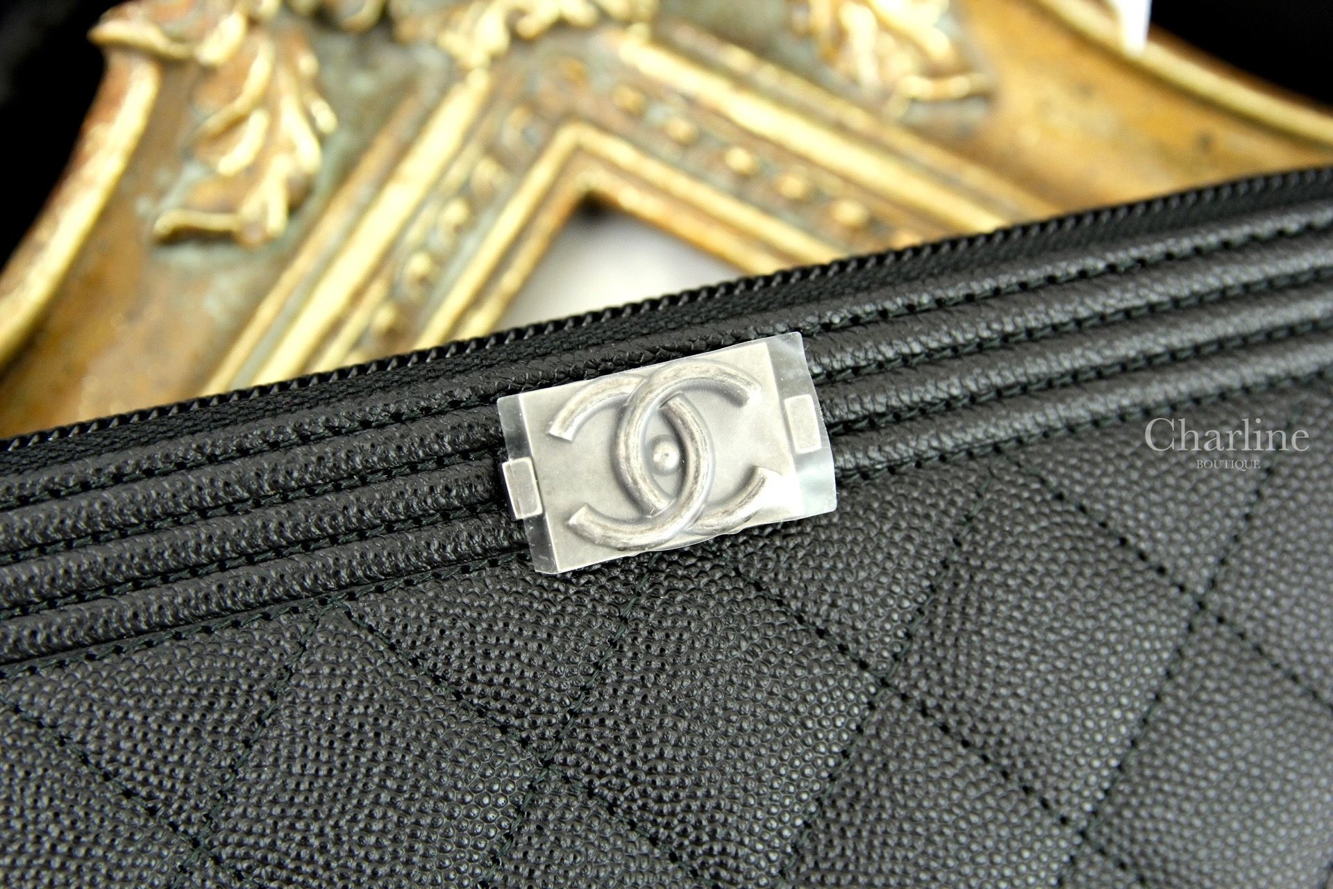 Chanel Boy Zipped Wallet 黑色銀CC荔枝紋拉鍊長夾