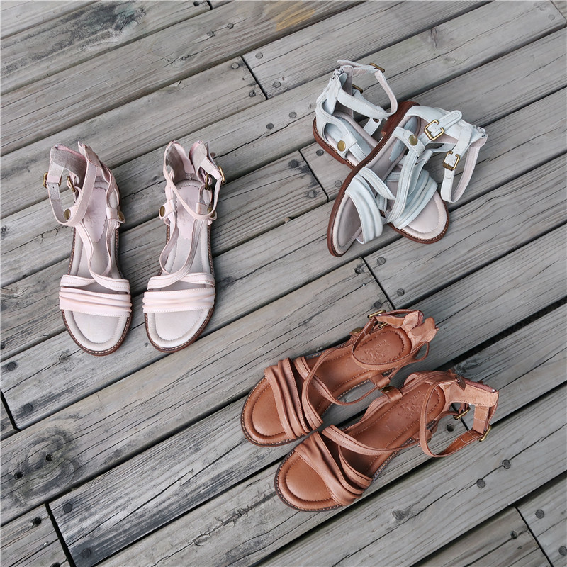 【神秘佩特拉】蠟感綿羊皮超輕量層皮小木根羅馬涼鞋