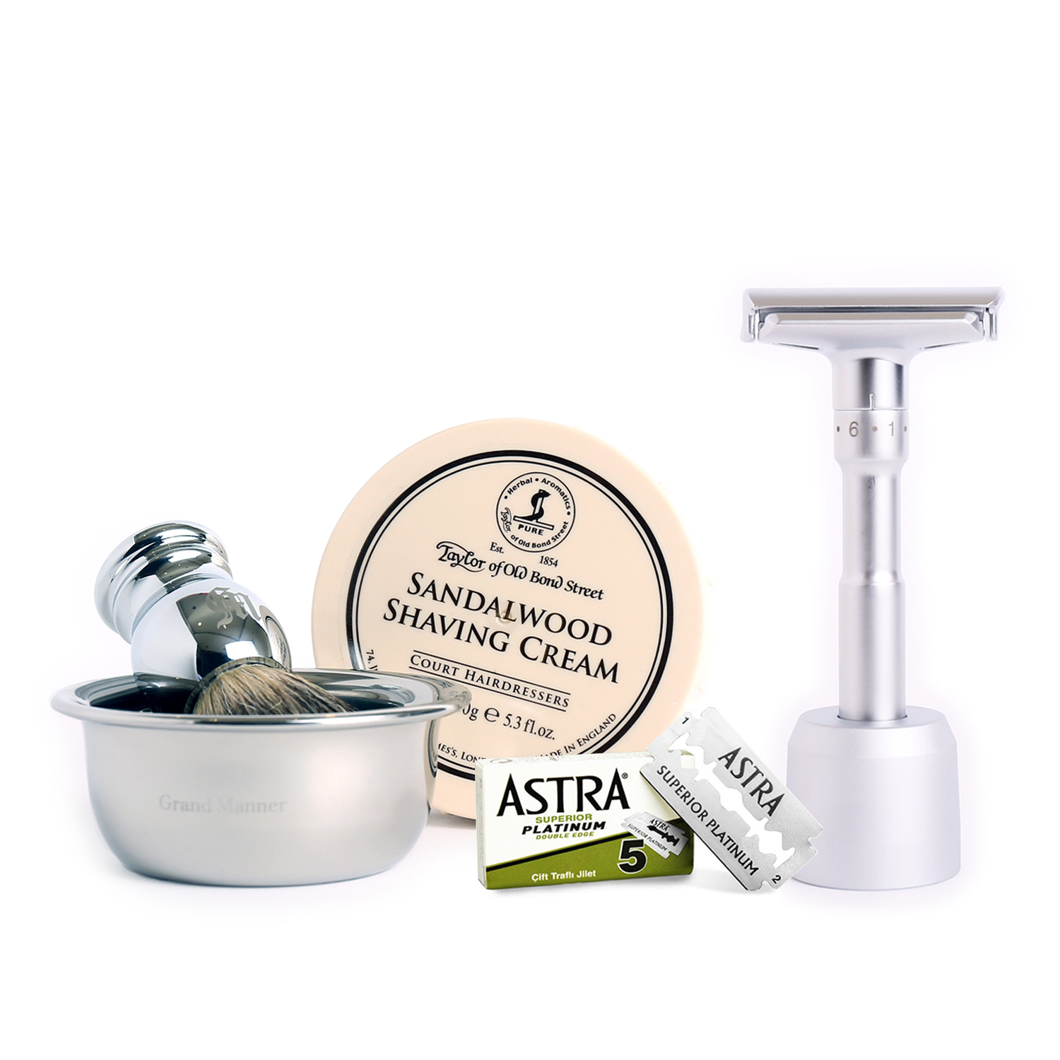 六段可調式 復古雙面安全手動刮鬍刀 6件超值組（銀 / 傳統老式雙刃刮鬍刀片）