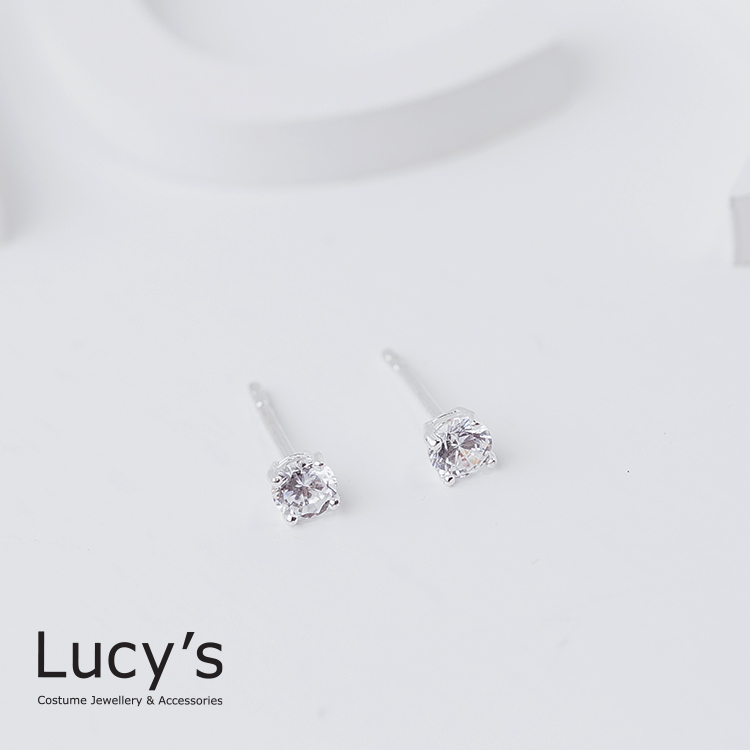 925純銀 氣質簡約單鑽鋯石耳環-0.4cm (23216)