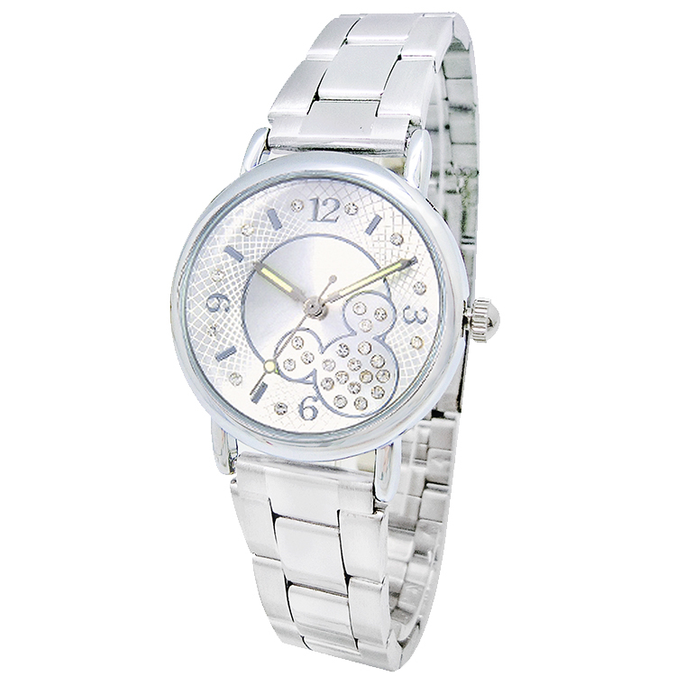 【迪士尼】鋼帶手錶-銀面亮粉米奇