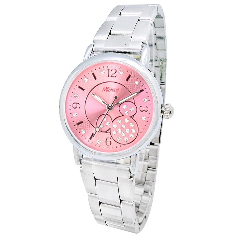 【迪士尼】鋼帶手錶-粉面亮粉米奇