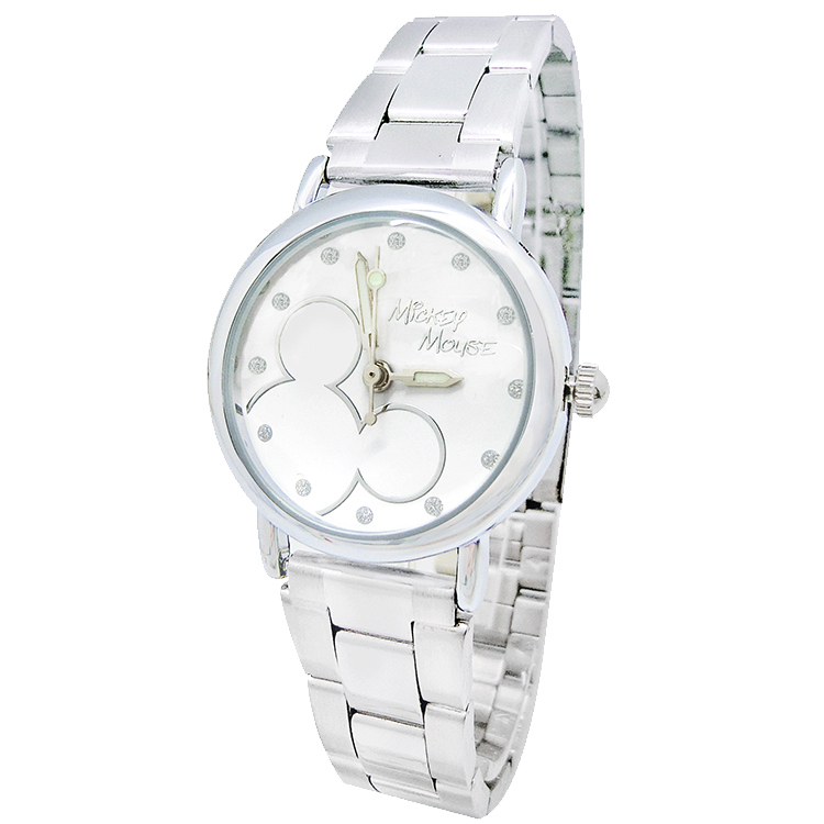【迪士尼】鋼帶手錶-白色框線米奇