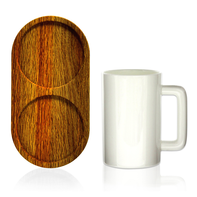 骨瓷馬克杯與橡木托盤組