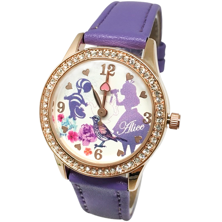 【迪士尼】玫瑰金水晶鑽精緻腕錶-愛麗絲Alice
