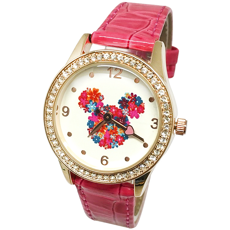 【迪士尼】玫瑰金水晶鑽精緻腕錶-花漾米奇
