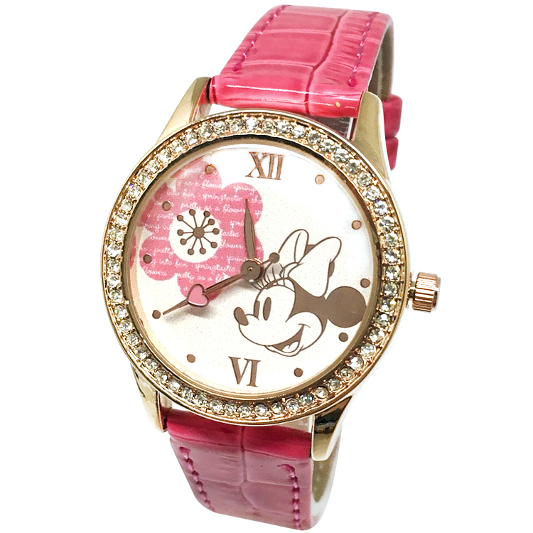 【迪士尼】玫瑰金水晶鑽精緻腕錶-簡約米妮
