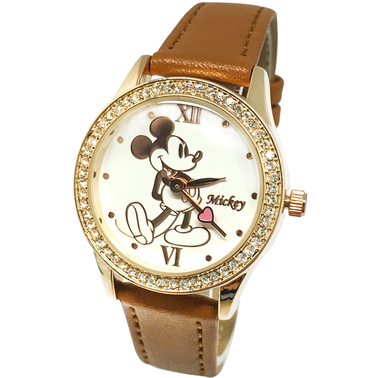 【迪士尼】玫瑰金水晶鑽精緻腕錶-爵士米奇