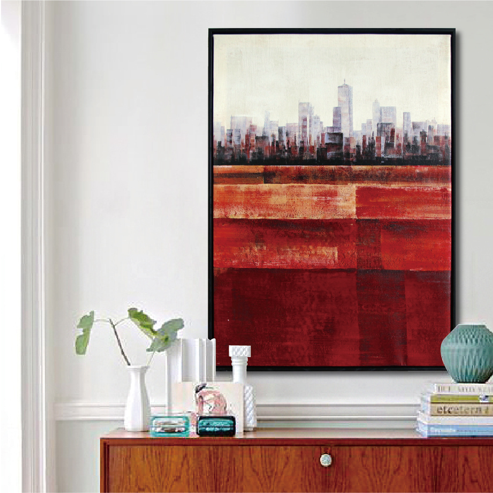 抽象有框畫-52x72 城市紅日W949