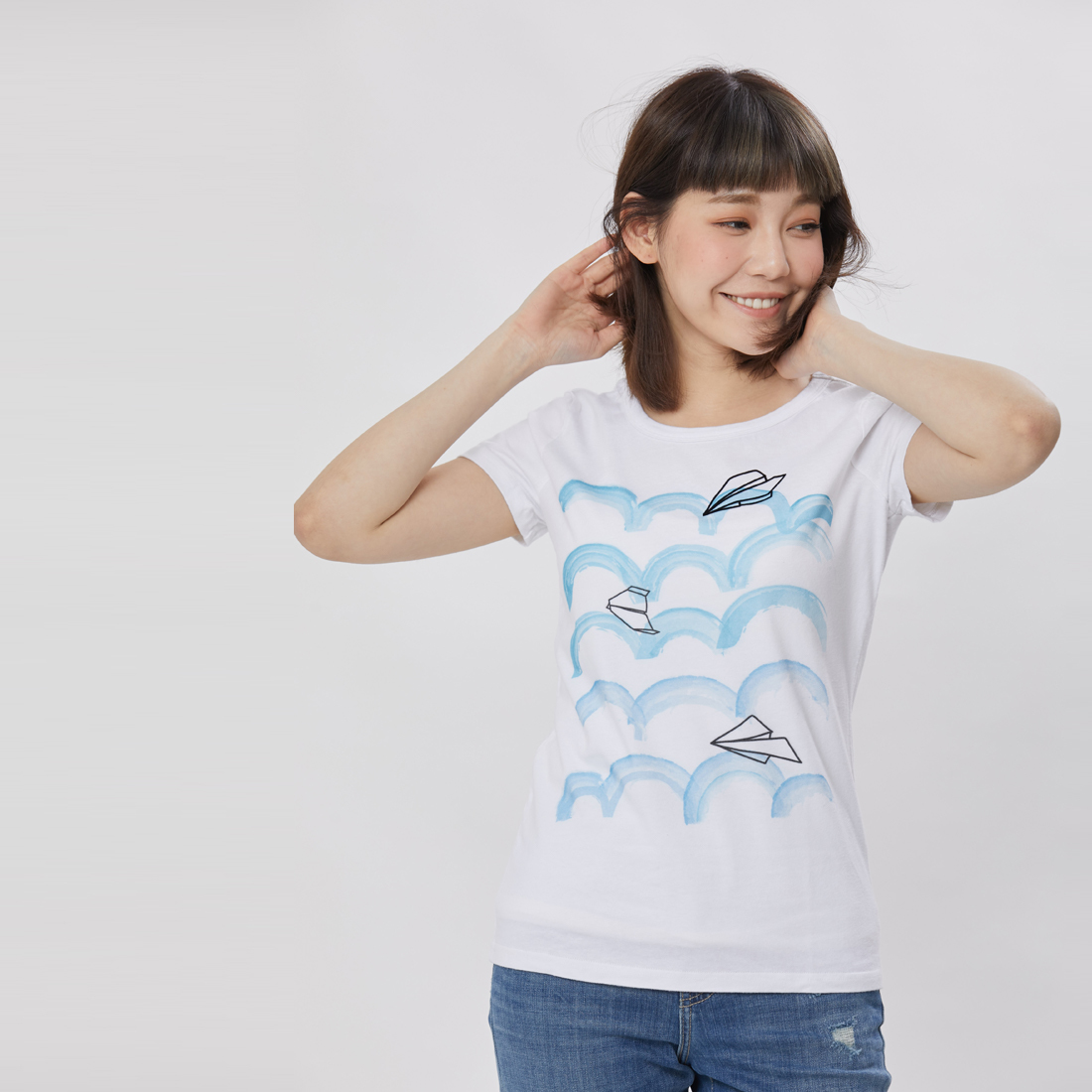 紙飛機 短袖 蜜桃棉 女T 戀人白