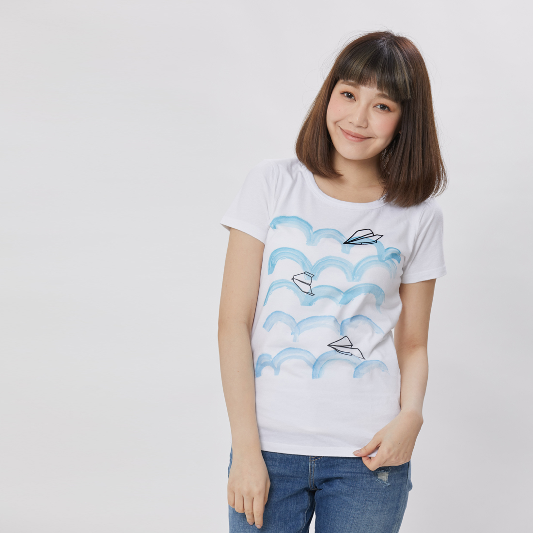 紙飛機 短袖 蜜桃棉 女T 戀人白