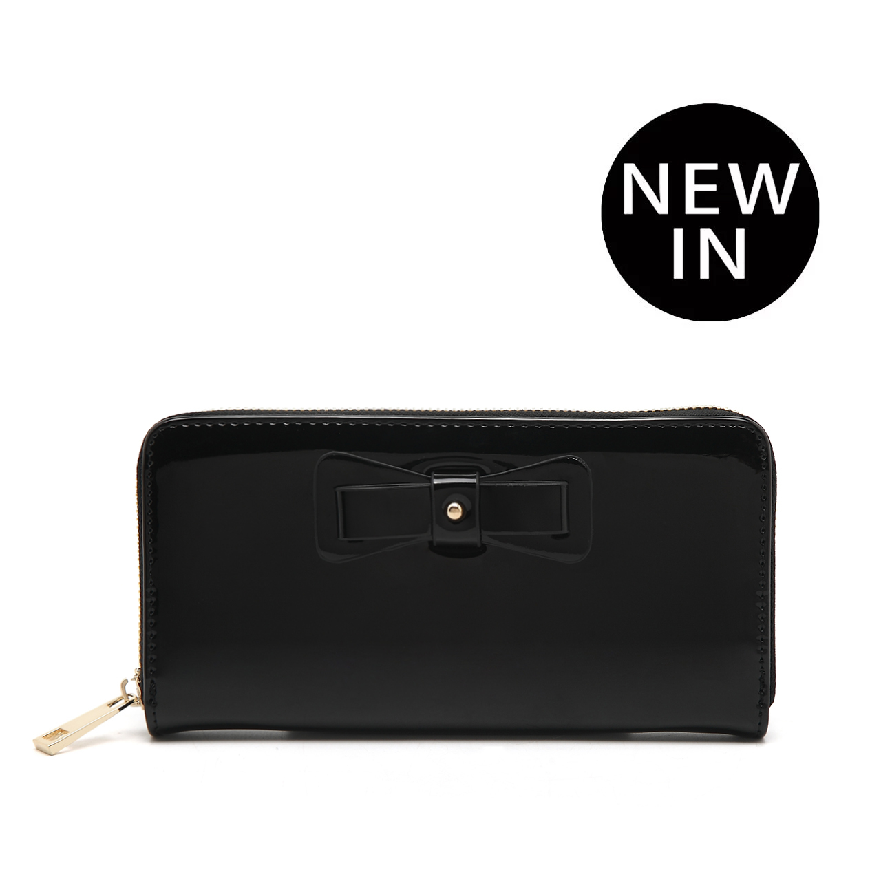 Fancy Bow Bow Patent Zip Around Wallet