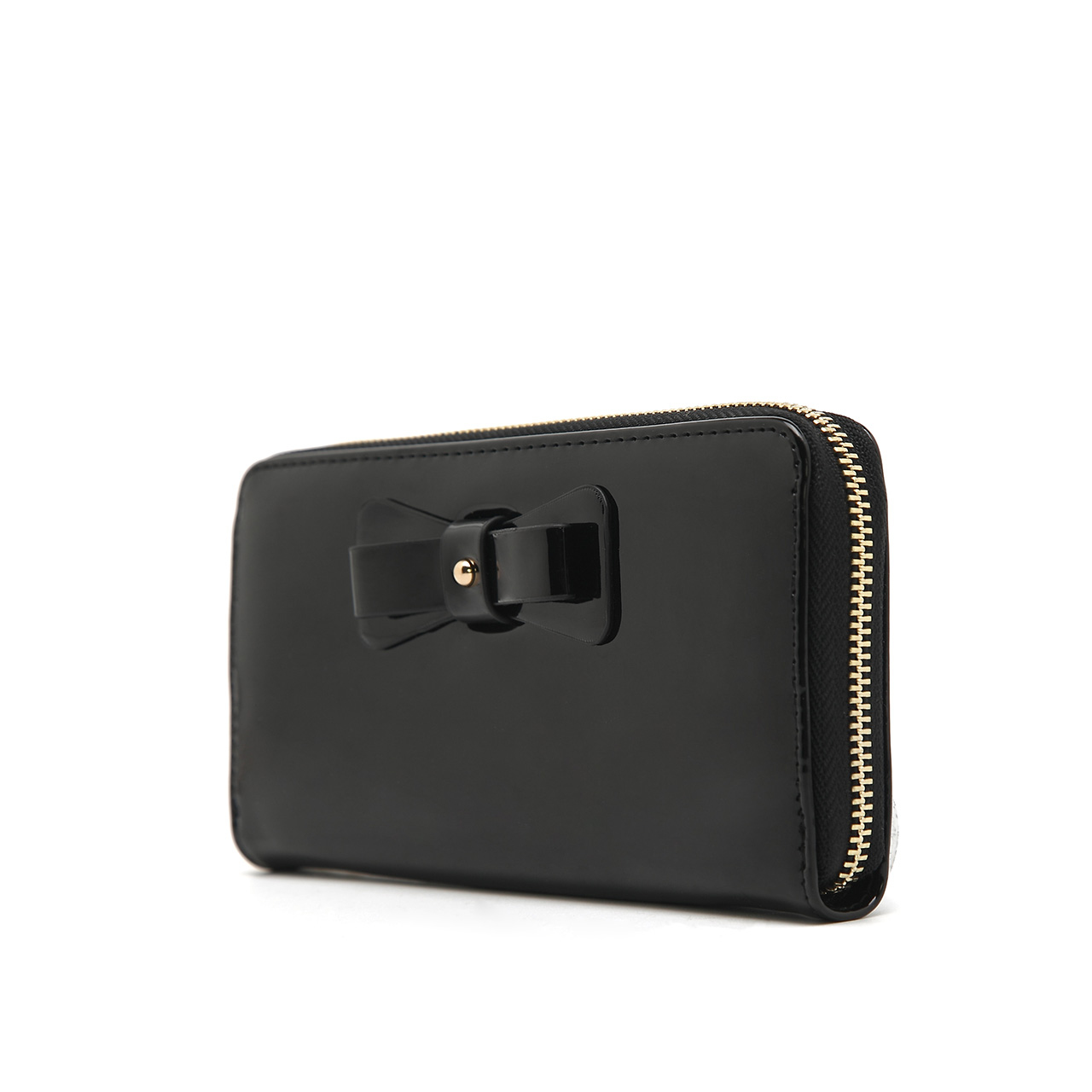 Fancy Bow Bow Patent Zip Around Wallet