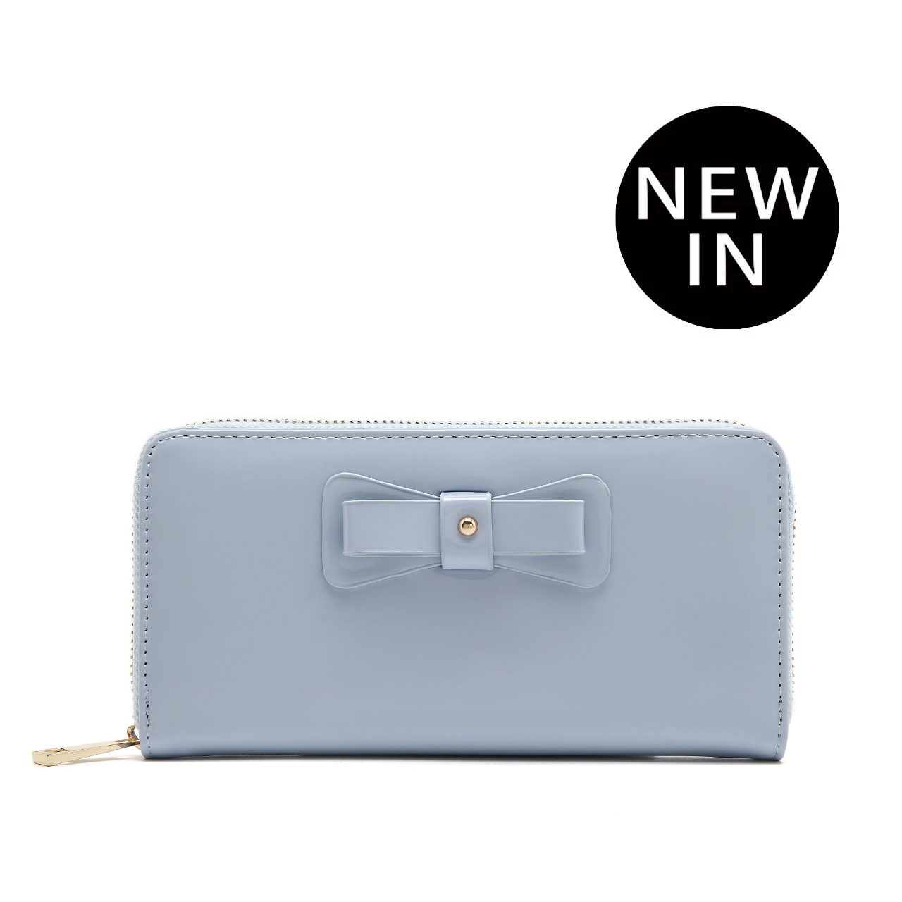 Fancy Bow Bow Patent Zip Around Wallet
