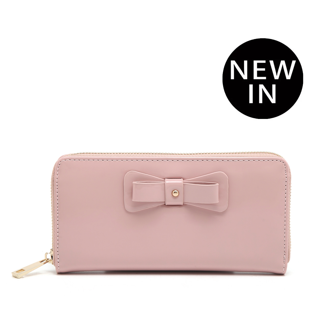 Fancy Bow Bow Patent Zip Around Wallet