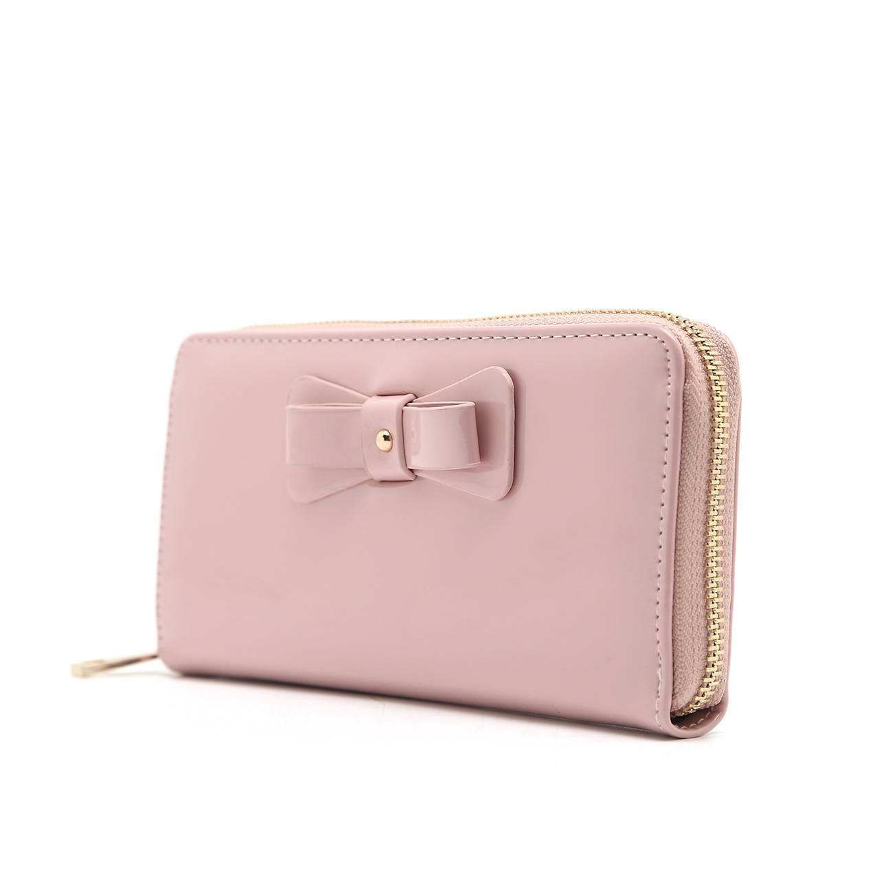 Fancy Bow Bow Patent Zip Around Wallet